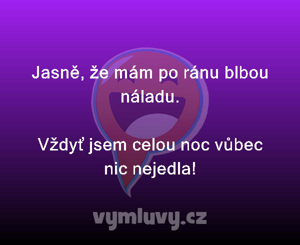 Jasně, že mám po ránu blbou náladu.

Vždyť jsem celou noc vůbec nic nejedla! 