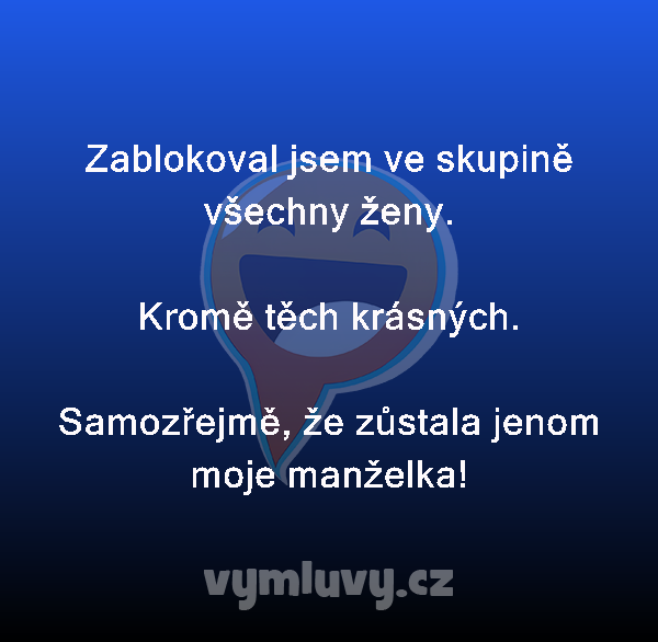 Zablokoval jsem ve skupině všechny ženy.

Kromě těch krásných.

Samozřejmě, že zůstala jenom moje manželka!