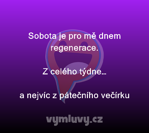 Sobota je pro mě dnem regenerace.

Z celého týdne… 
a nejvíc z pátečního večírku