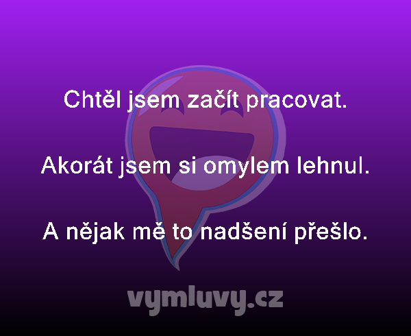 Chtěl jsem začít pracovat.

Akorát jsem si omylem lehnul.
A nějak mě to nadšení přešlo. 