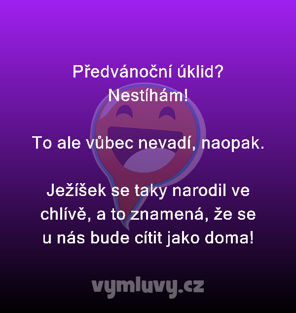 Předvánoční úklid?

Nestíhám!

To ale vůbec nevadí, naopak.

Ježíšek se taky narodil ve chlívě, a to znamená, že se u nás bude cítit jako doma!