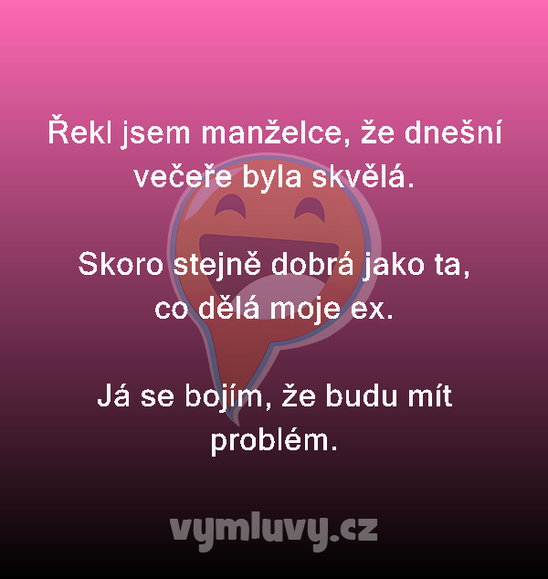 Řekl jsem manželce, že dnešní večeře byla skvělá.

Skoro stejně dobrá jako ta, co dělá moje ex.

Já se bojím, že budu mít problém.