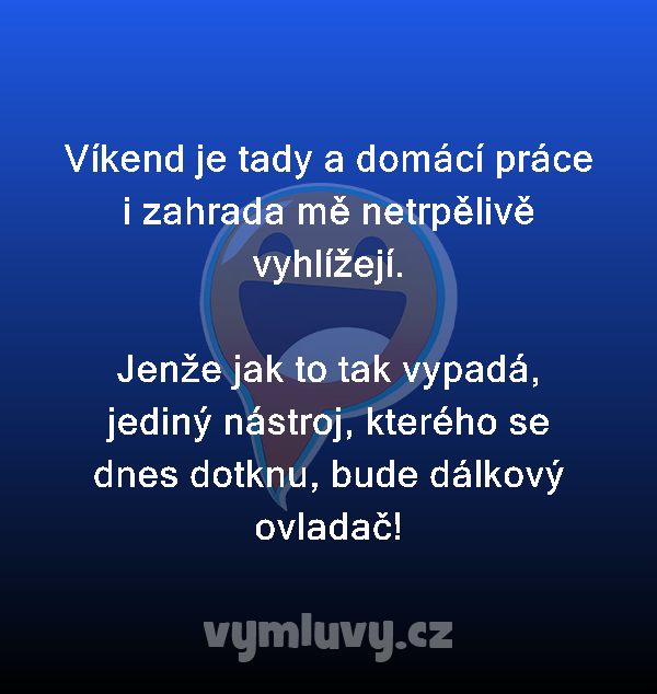 Víkend je tady a domácí práce i zahrada mě netrpělivě vyhlížejí.

Jenže jak to tak vypadá, jediný nástroj, kterého se dnes dotknu, bude dálkový ovladač!